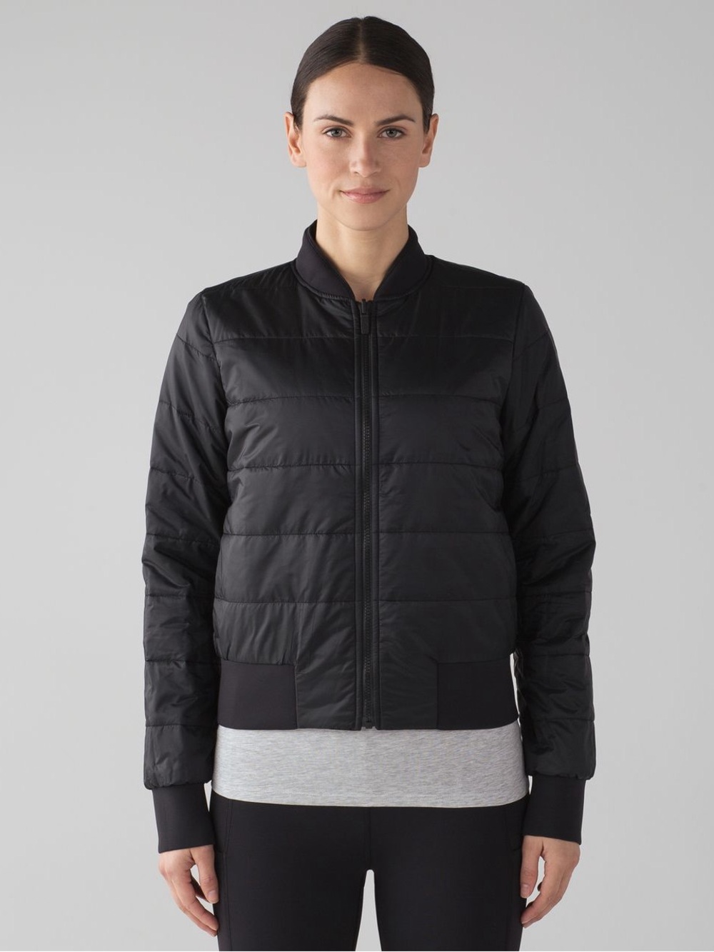 lululemon Black Quilt Water Resistant Reversible Non Stop Bomber Jacket size 6 8